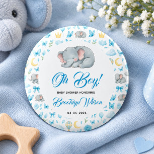 Cute Boy’s Elephant Watercolor Baby Shower 3 Cm Round Badge