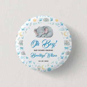 Cute Boy’s Elephant Watercolor Baby Shower 3 Cm Round Badge