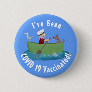 Cute boy sailor and dog rowing boat cartoon  6 cm round badge