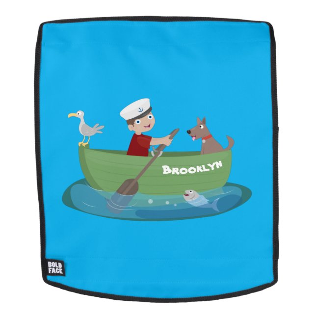 Cute boy sailor and dog rowing boat cartoon backpack (Removable Face)