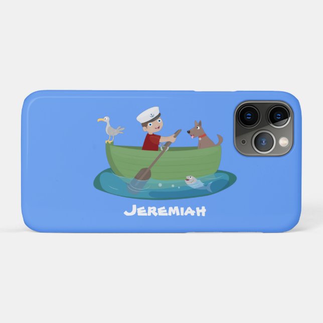 Cute boy sailor and dog rowing boat cartoon Case-Mate iPhone case (Back (Horizontal))