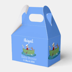 Cute boy sailor and dog rowing boat cartoon favour box