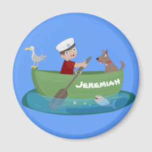 Cute boy sailor and dog rowing boat cartoon | Mask