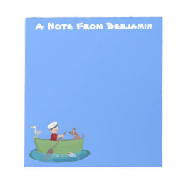 Cute boy sailor and dog rowing boat cartoon notepad