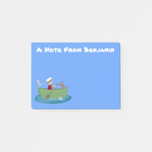 Cute boy sailor and dog rowing boat cartoon post-it notes