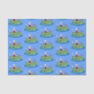 Cute boy sailor and dog rowing boat cartoon tissue paper