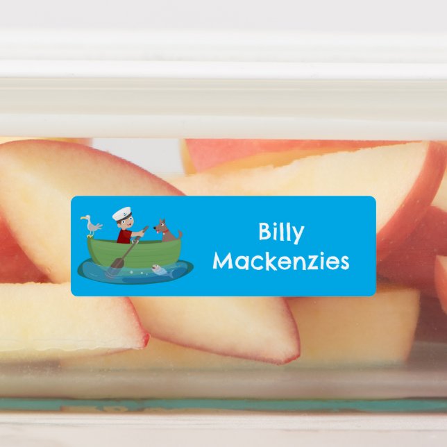 Cute boy sailor rowing boat cartoon personalised (Affixed)