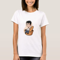Cute Boy Sitting on Bread Basket Illustration
