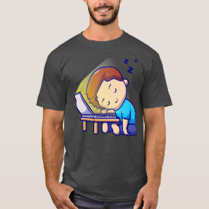 Cute Boy Sleeping On Laptop Cartoon T-Shirt
