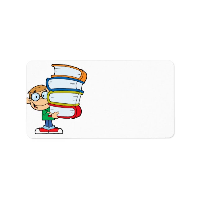 cute boy student with lots of books label (Front)