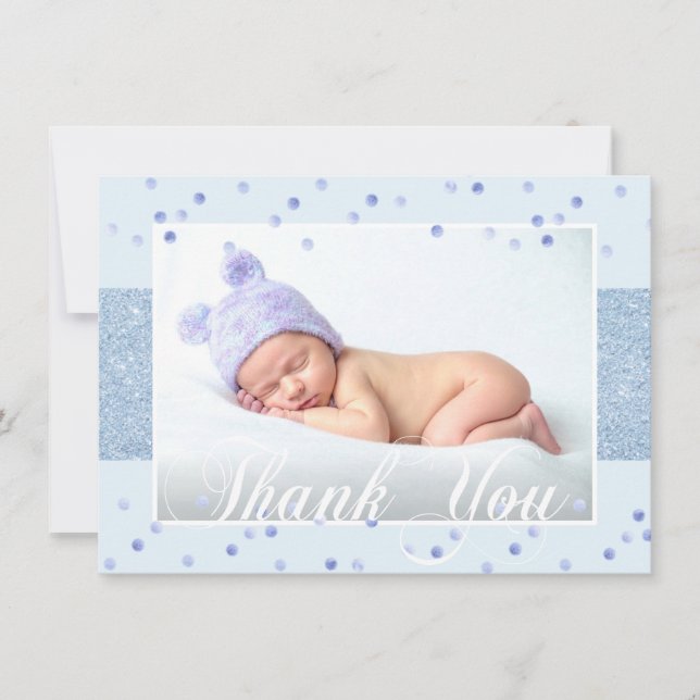 Cute BOY THANK YOU Blue Glitter | PHOTO Announcement (Front)