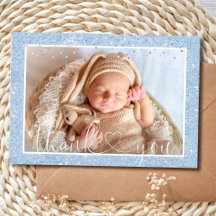 Cute BOY THANK YOU Blue Glitter PHOTO Birth