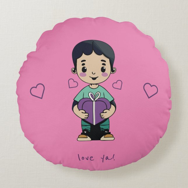 Cute Boy Tote Round Cushion (Front)
