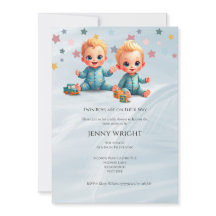 Cute Boy Twins Baby Shower Invitation