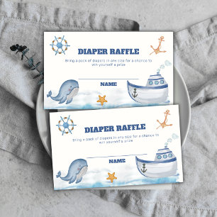 Cute Boy Whale Sailboat Diaper Raffle Baby Shower  Enclosure Card