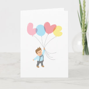 Cute Boy with Letter Balloons that Spell Love Holiday Card