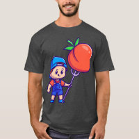 Cute Boy With Peach Fruit Cartoon