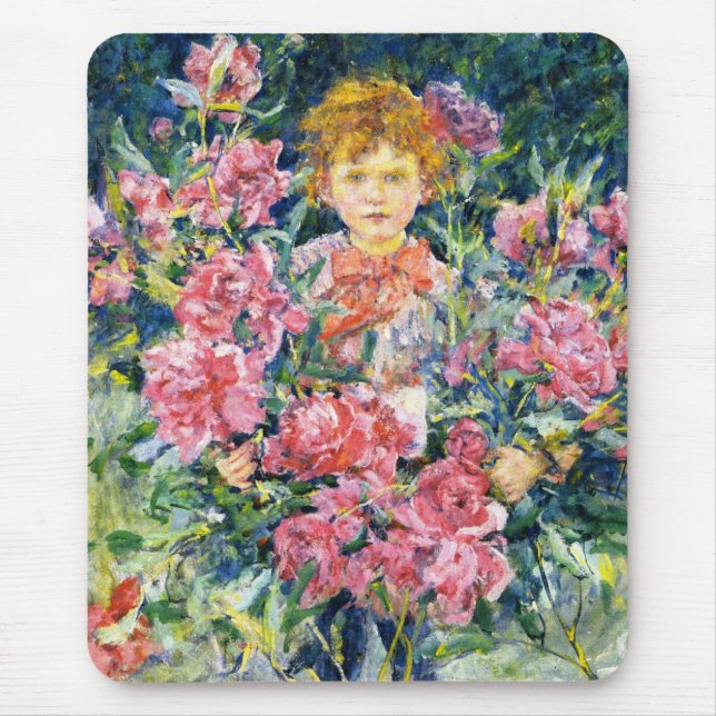 Cute Boy With Red Peony Flowers (by Robert Reid) Mouse Mat (Front)