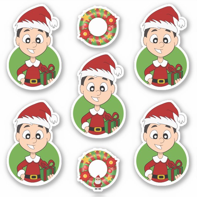Cute boy with short black hair Christmas  Sticker (Front)