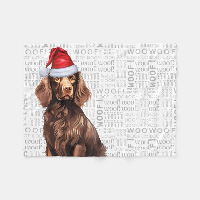 Cute Boykin Spaniel Dog Christmas Holiday Fleece Blanket (Front (Horizontal))