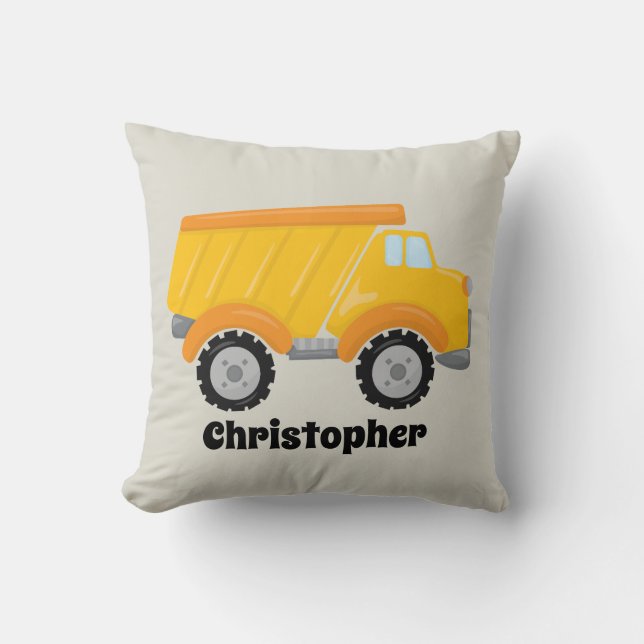Cute boys add name dump truck decor pillow (Front)