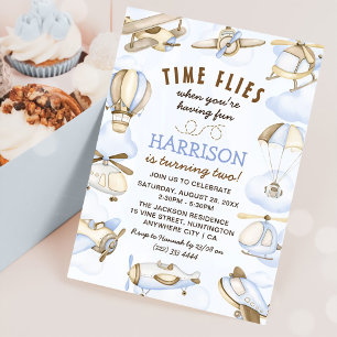 Cute Boy's Aeroplane Theme 2nd Birthday Party Invitation