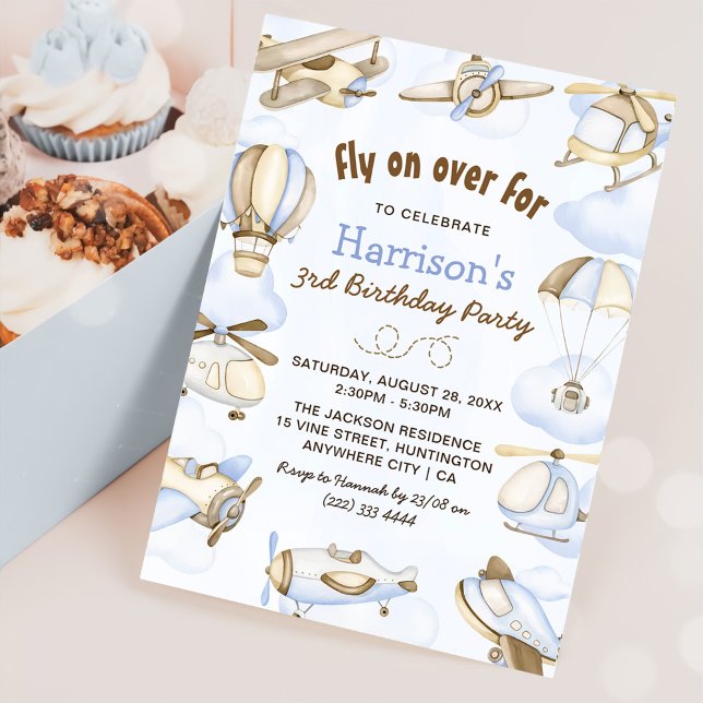 Cute Boy's Aeroplane Theme 3rd Birthday Party Invitation (Creator Uploaded)