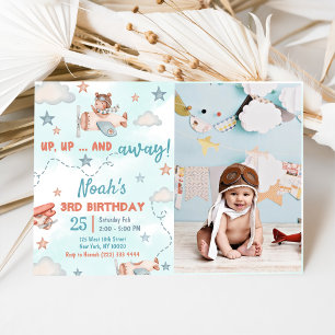 Cute Boy's Aeroplane Theme 3rd Birthday Party Phot Invitation
