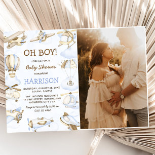 Cute Boy's Aeroplane Theme Baby Shower Party Photo Invitation