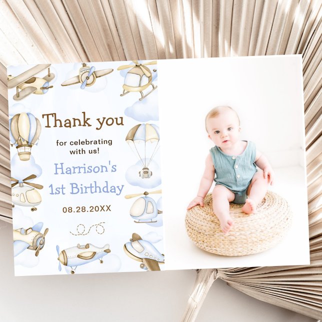 Cute Boy's Aeroplane Theme Photo Thank You Card (Creator Uploaded)