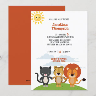 Cute Boys Animal Friends Kids Birthday Party    Invitation