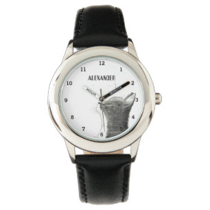 Cute Boys Black Cat Animal Kids Kitty Kitten Watch