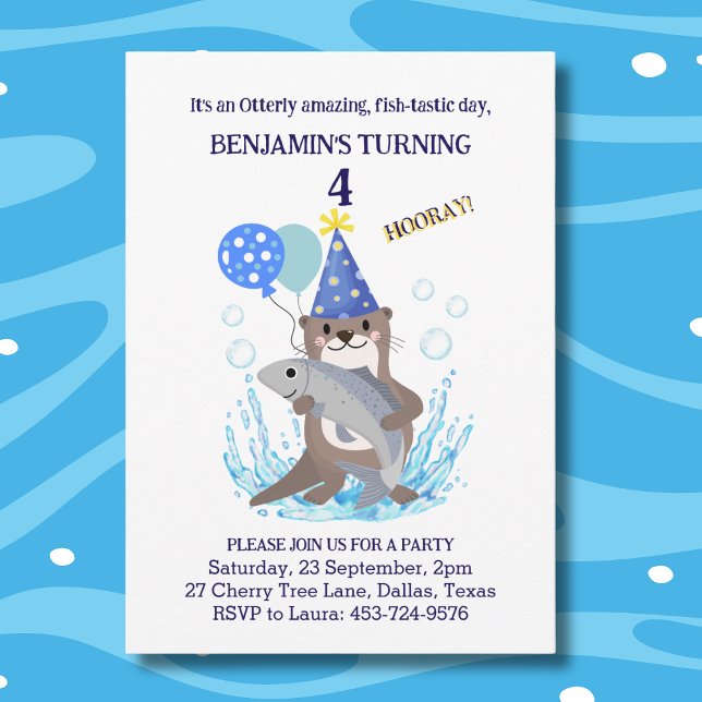 Cute Boys Blue Sea Otter Birthday Invitation (Creator Uploaded)