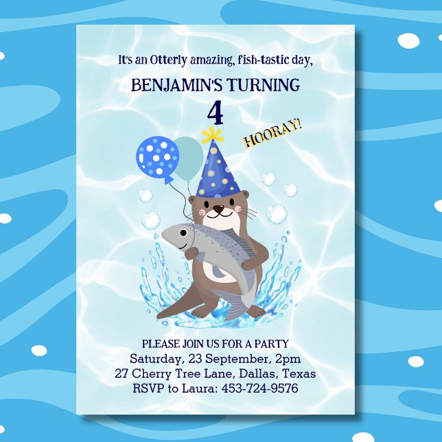 Cute Boys Blue Water Sea Otter Birthday Invitation (Creator Uploaded)