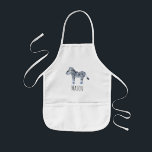 Cute Boy's Blue Watercolor Zebra Safari with Name Kids Apron<br><div class="desc">This cute children's apron features a blue watercolor zebra,  and has place for you to add your little one's name in beautiful typography. Check out the rest of our collection for other cute blue boy's safari animals!</div>