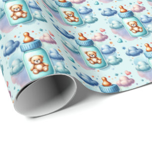Cute boys bottle tiled baby shower  wrapping paper