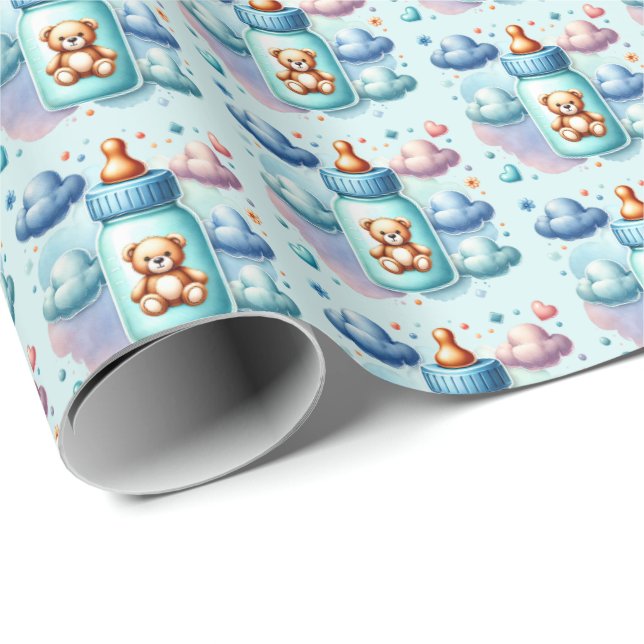 Cute boys bottle tiled baby shower  wrapping paper (Roll Corner)