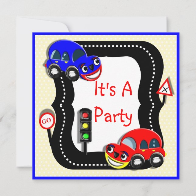 Cute Boys Cars Themed Party Invitation (Front)