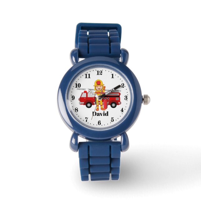 cute boys Fireman add name Watch (Front)