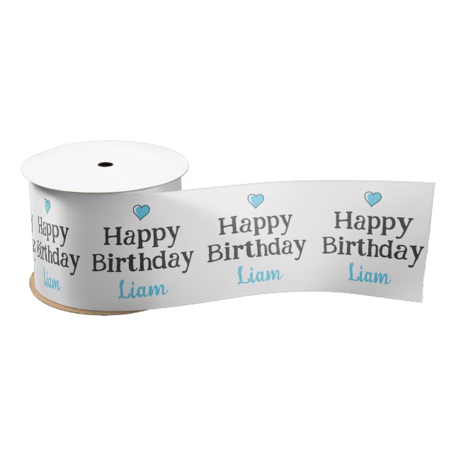 Cute Boy's Happy Birthday Blue Satin Ribbon (Spool)