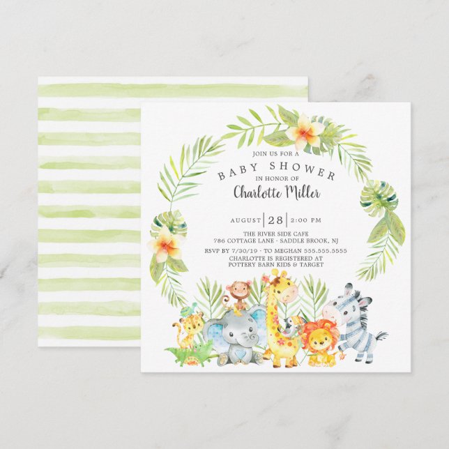 Cute Boys Jungle Animals Baby Shower Invitation (Front/Back)