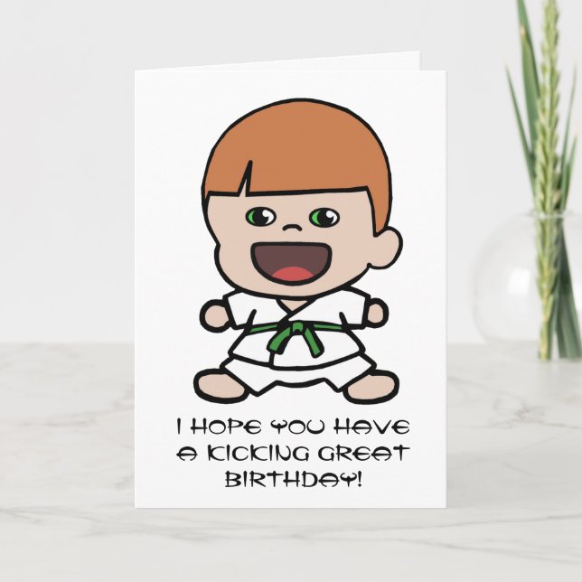Cute Boy's Karate Birthday Card (Front)