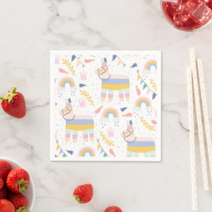 Cute Boy's Llama Rainbow Birthday Party Napkin