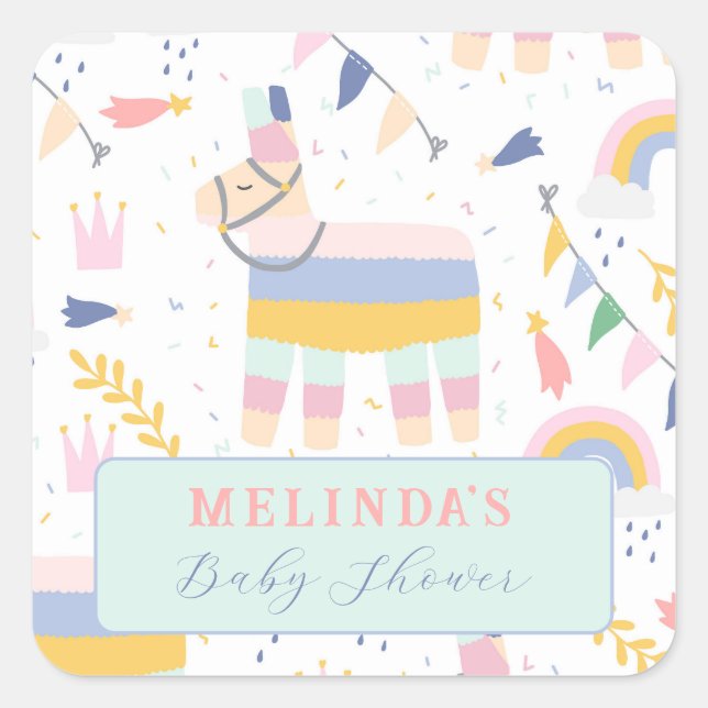 Cute Boy's Llama Rainbow Birthday Party    Square Sticker (Front)