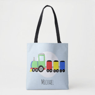 Cute Boy's Locomotive Train with Name Tote Bag