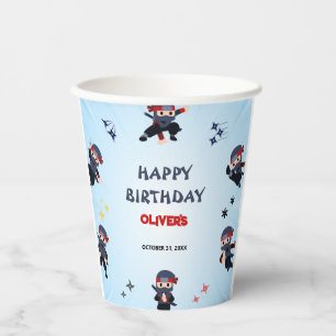Cute Boys Ninja Warrior Karate kids 3rd Birthday Paper Cups