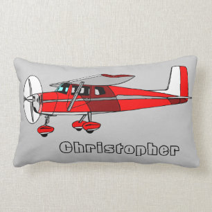Cute Boy's Pillow, Red Airplane w/ Name Lumbar Cushion