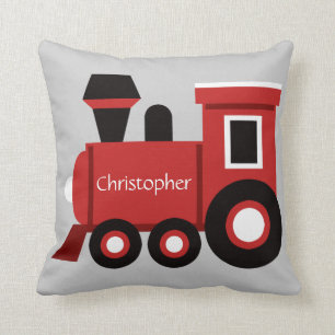 Cute Boy's Pillow, Red Train w/ Name Cushion