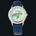Cute Boys Pink Sea Turtle Animal Kids  Watch<br><div class="desc">Cute,  boys,  floral,  sea turtle,  animal watercolor watch. Perfect for kids. Personalise it with your child's name.</div>