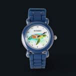 Cute Boys Pink Sea Turtle Animal Kids  Watch<br><div class="desc">Cute,  boys,  floral,  sea turtle,  animal watercolor watch. Perfect for kids. Personalise it with your child's name.</div>